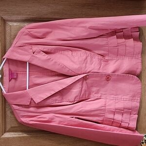 Sunny Leigh Peach blazer w/ ruffles on bottom, long sleeve  Size 16